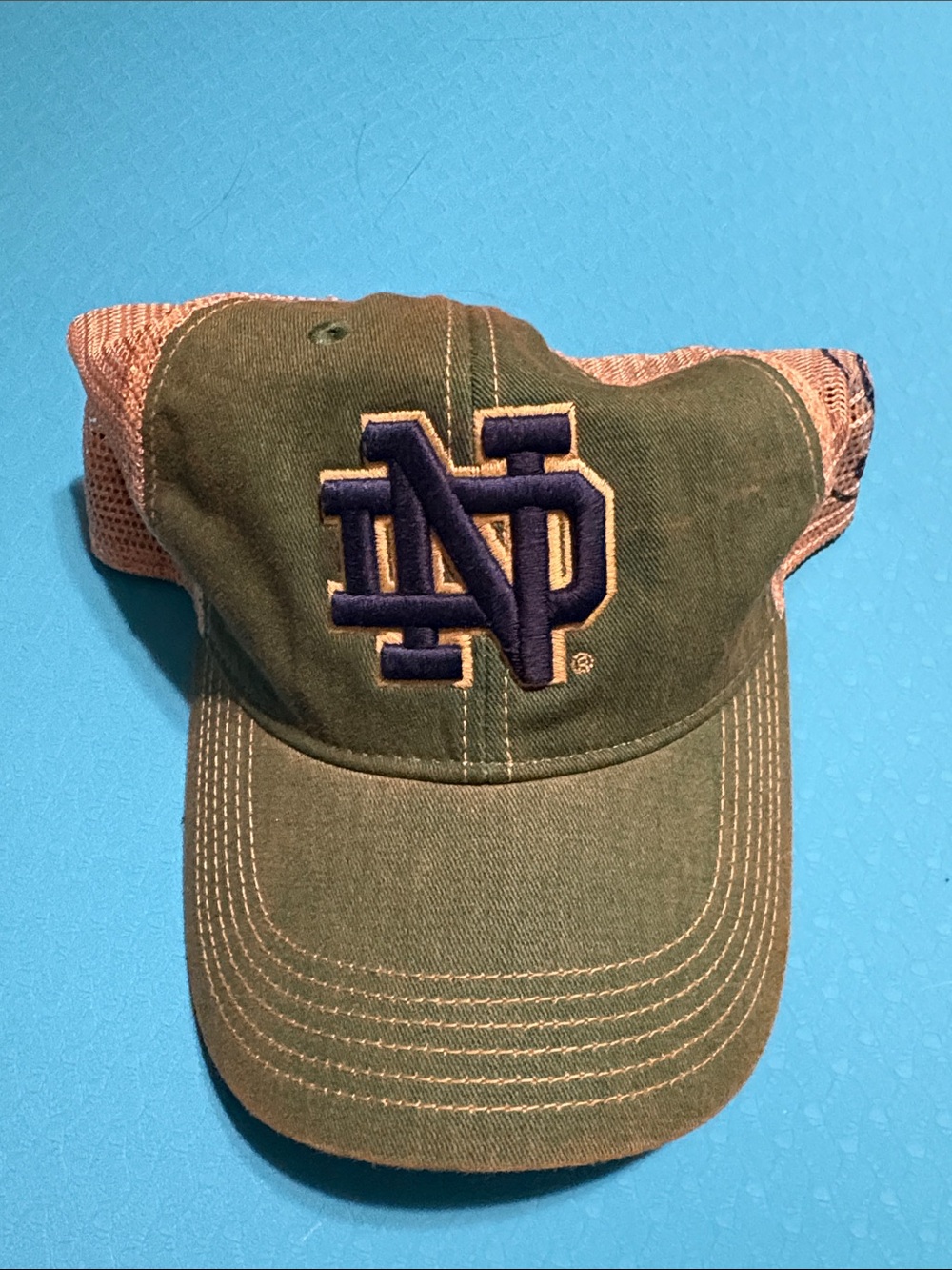 Notre Dame Green Trucker Hat with Navy Logo